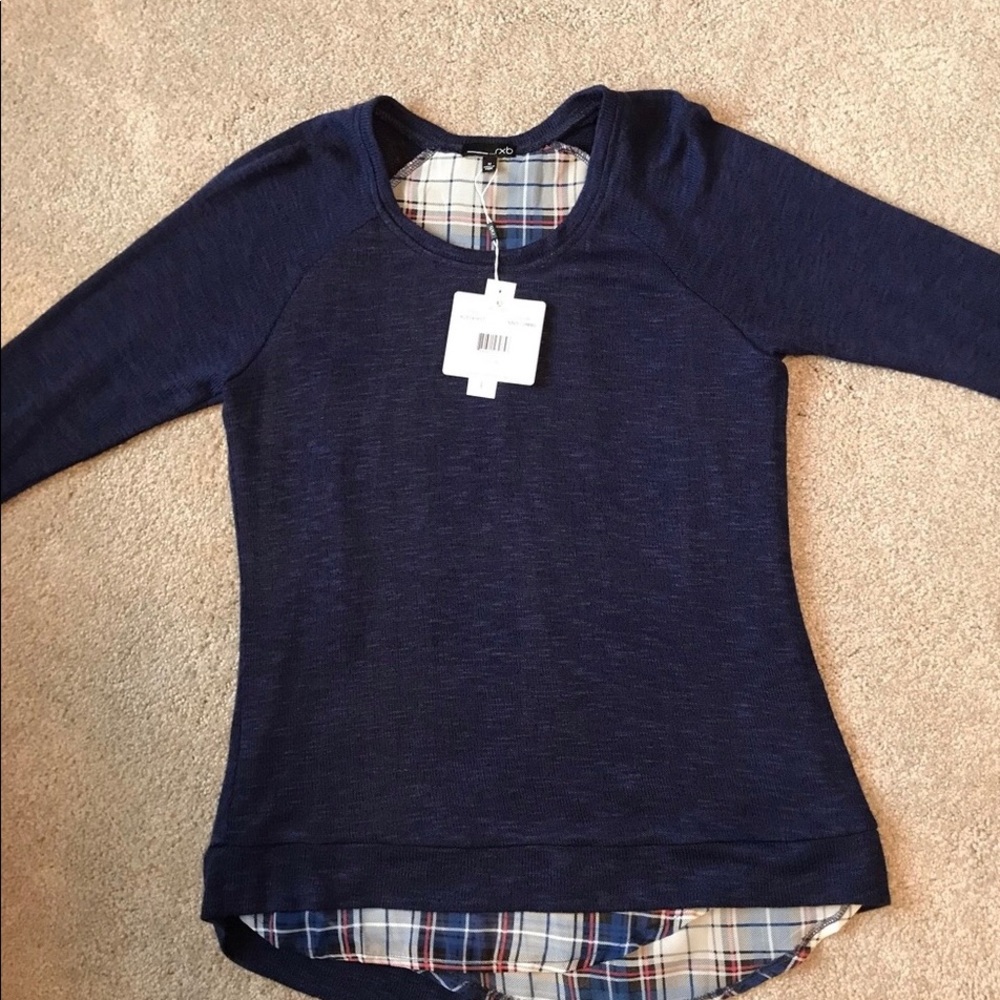 RXB Navy 3/4 sleeve layered look tunic top